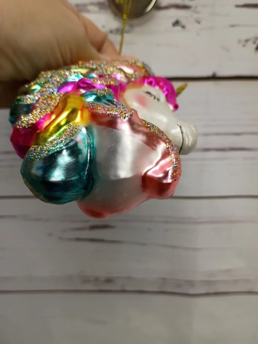 Rainbow Glass Unicorn Christmas Ornament With Glitter Accents Mythical Fantasy H